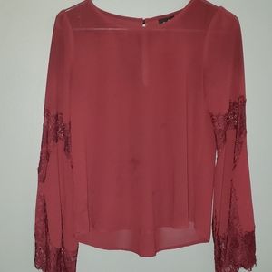 Maroon Long Sleeve shirt with lace detailing